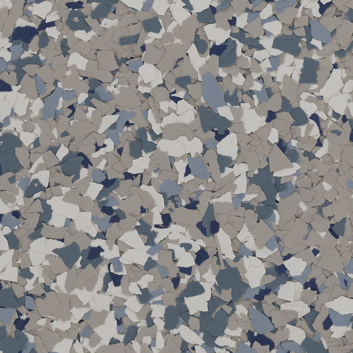 Scattered blue, gray, and white flakes create an abstract, textured surface with a terrazzo-like appearance, lacking any recognizable landmarks or figures.